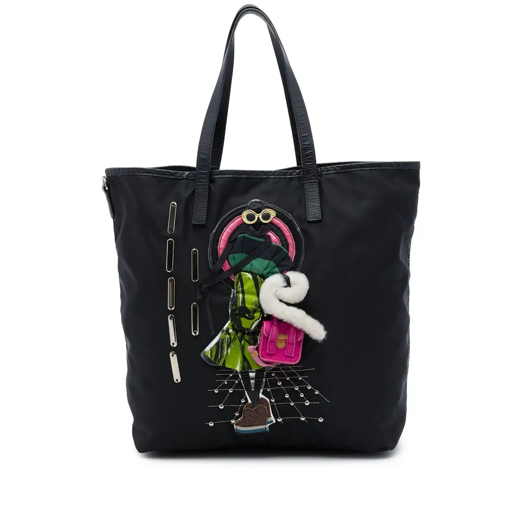 Prada Saffiano Trimmed Tessuto Robot Convertible Tote Black Polyamide Very good - Front View