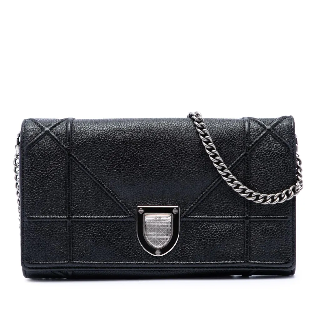 Dior Grained Calfskin Diorama Croisiere Wallet on Chain Black Leather Very good - Front View