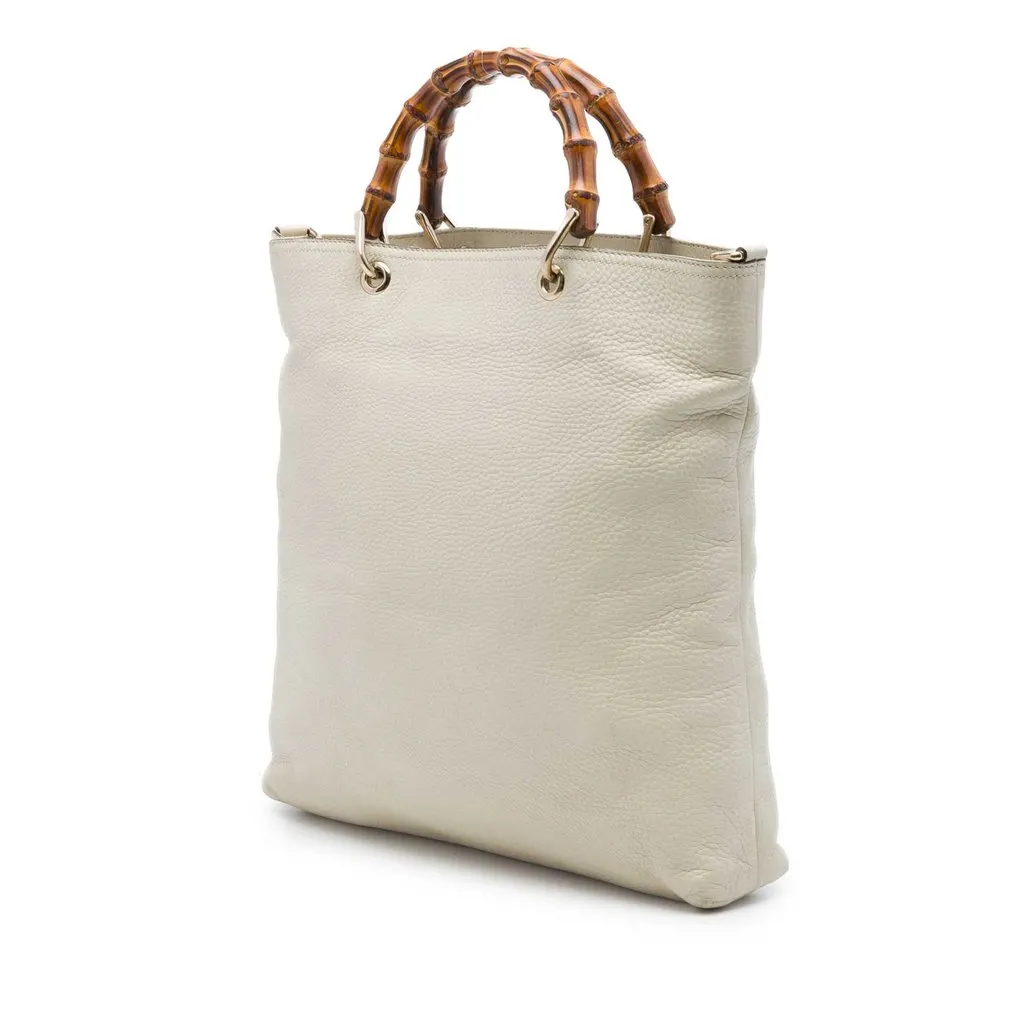 Gucci Tall Calfskin Bamboo Shopper Tote White Leather Very good - Back View