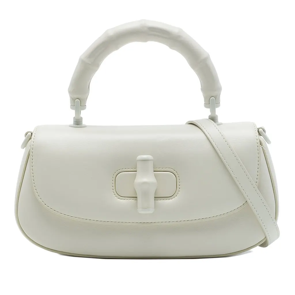 Gucci Small Calfskin Bamboo Diva Top Handle Bag White Leather Very good - Front View