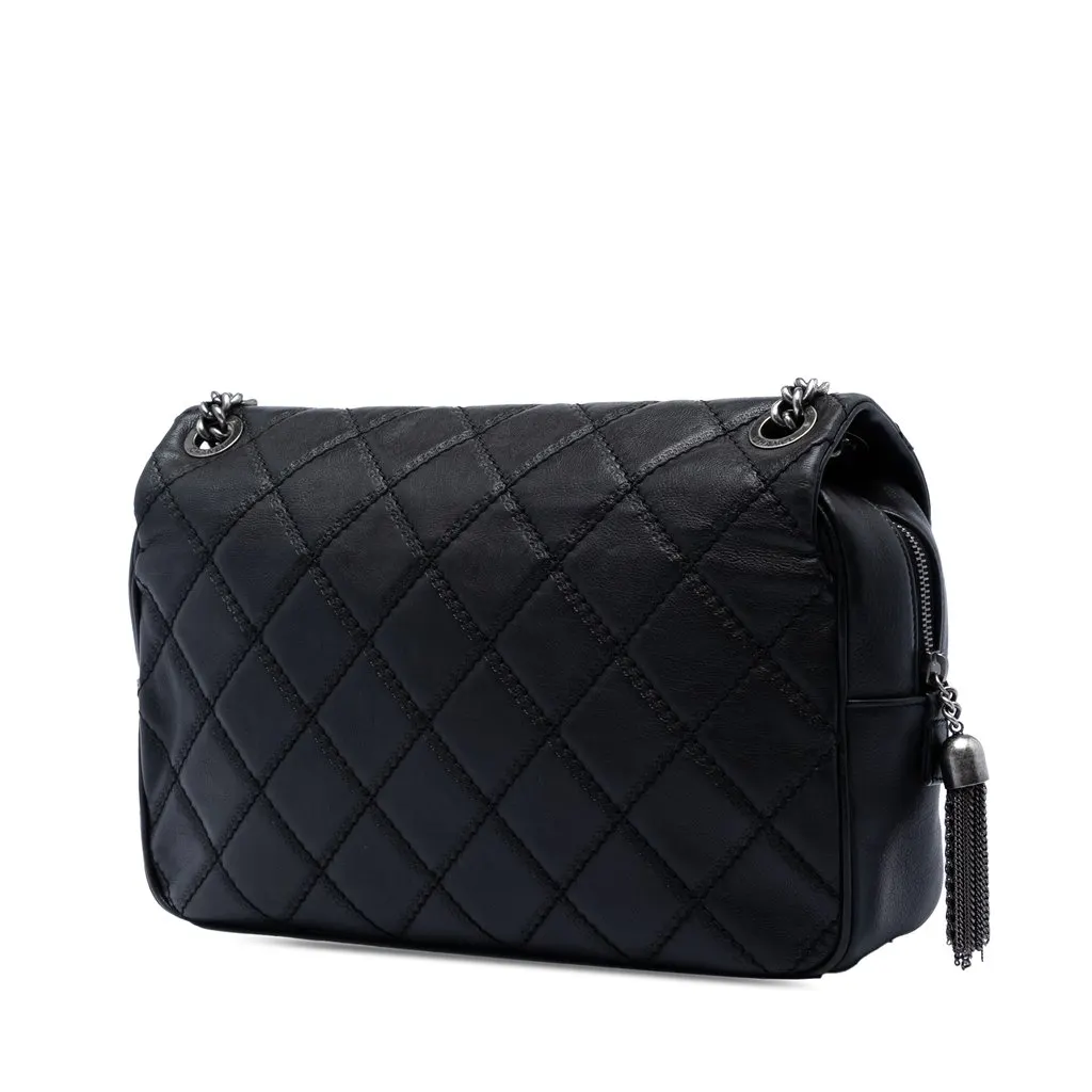 Chanel Paris Edinburgh Jumbo Quilted Calfskin Coco Sporran Flap Black Leather Very good - Back View