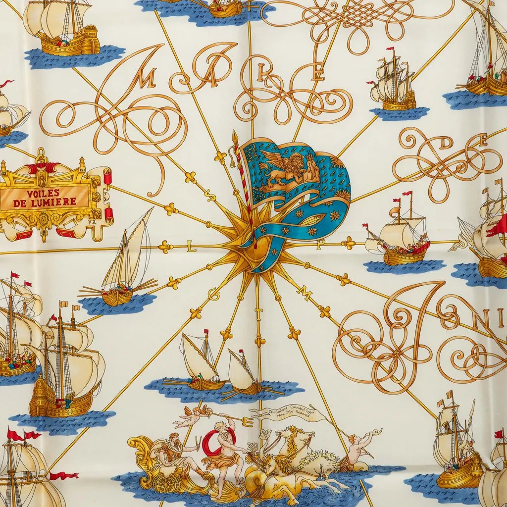 Hermès Voiles de Lumiere Silk Scarf 90 White Silk Very good - Back View