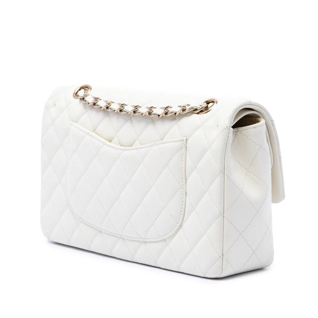 Chanel Medium Classic Lambskin Double Flap White Leather Very good - Back View