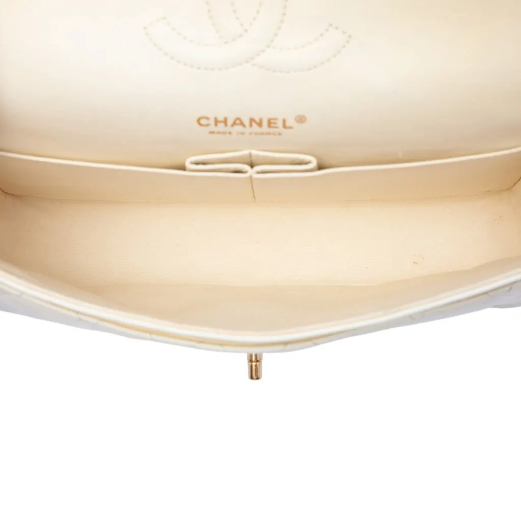 Chanel Medium Classic Lambskin Double Flap White Leather Very good - Model View