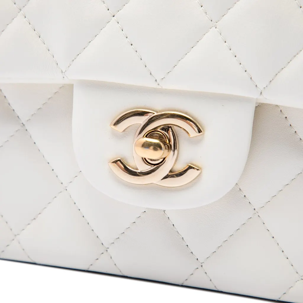 Chanel Medium Classic Lambskin Double Flap White Leather Very good - Box View