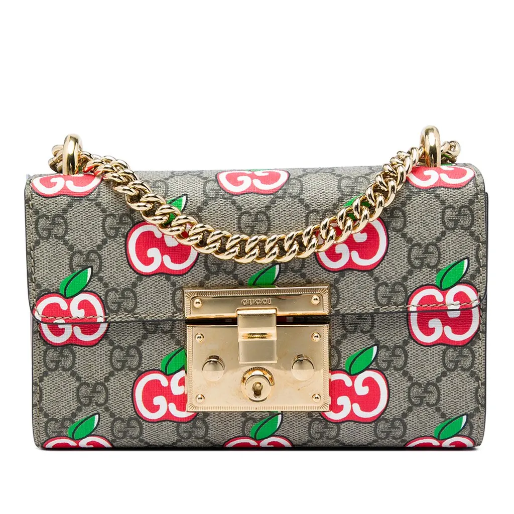 Gucci Small GG Supreme Apple Padlock Crossbody Beige Canvas Very good - Front View