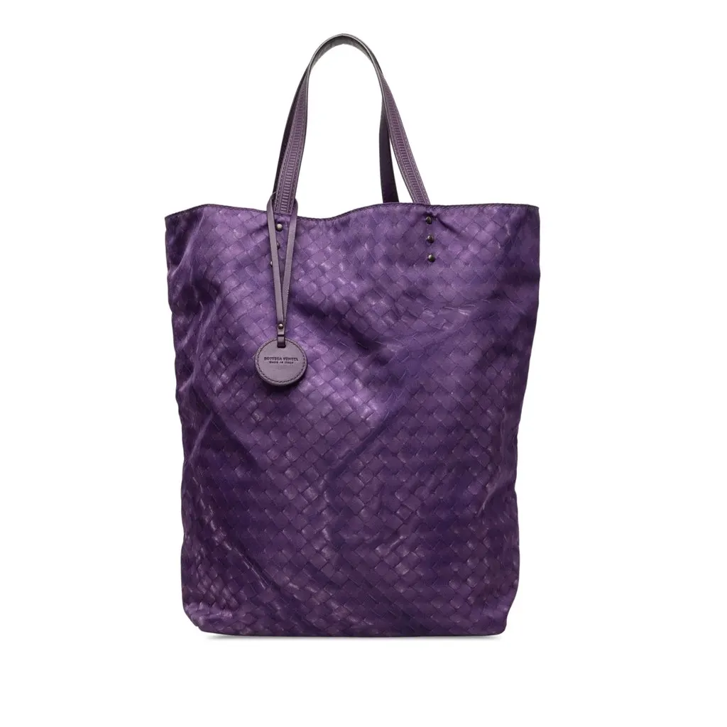 Bottega Veneta Nylon Intrecciolusion Vertical Tote Purple Very good - Front View