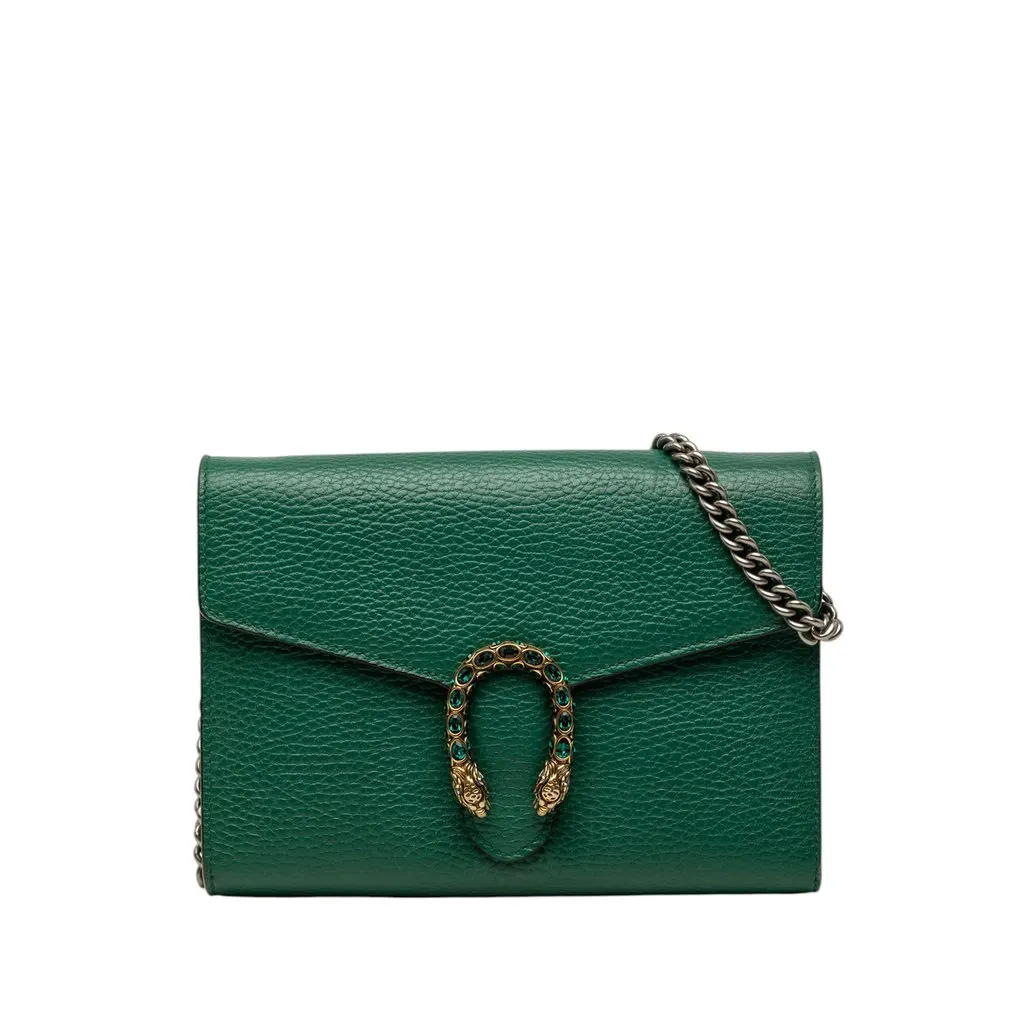 Gucci Calfskin Dionysus Wallet on Chain Green Leather Very good - Front View