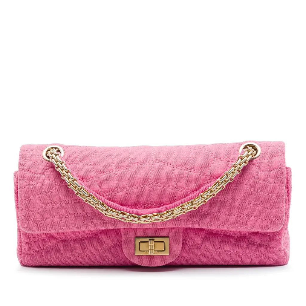 Chanel Croc Quilted Jersey Reissue 2.55 East West Double Flap Pink Very good - Front View