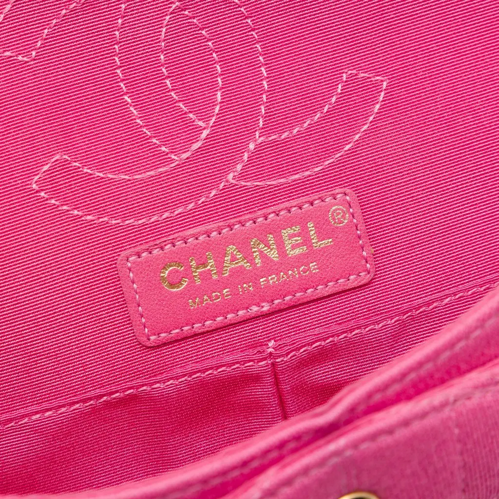Chanel Croc Quilted Jersey Reissue 2.55 East West Double Flap Pink Very good - Box View