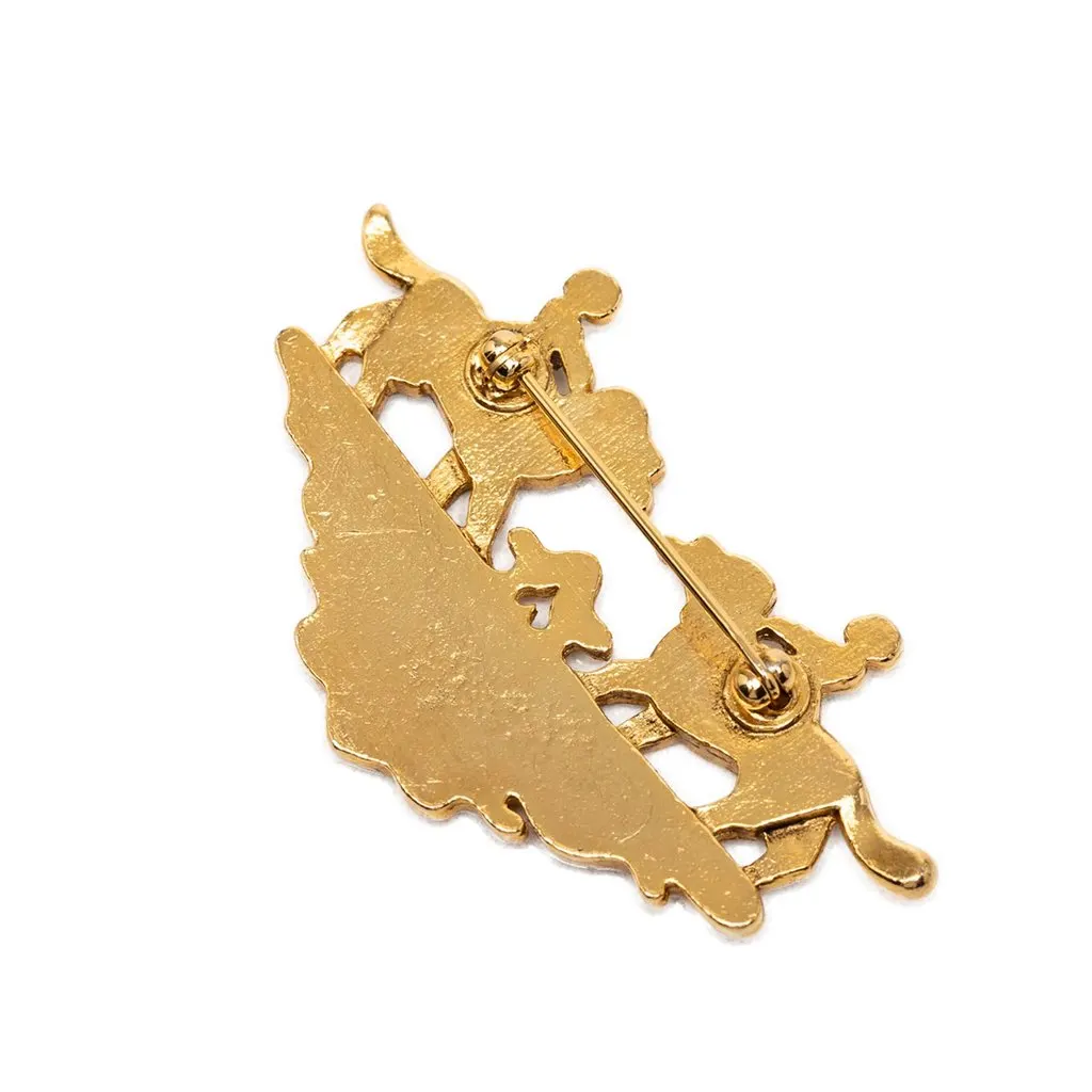 Hermès Gold Plated Enamel Children And Dogs Brooch Gold Metal Very good - Back View