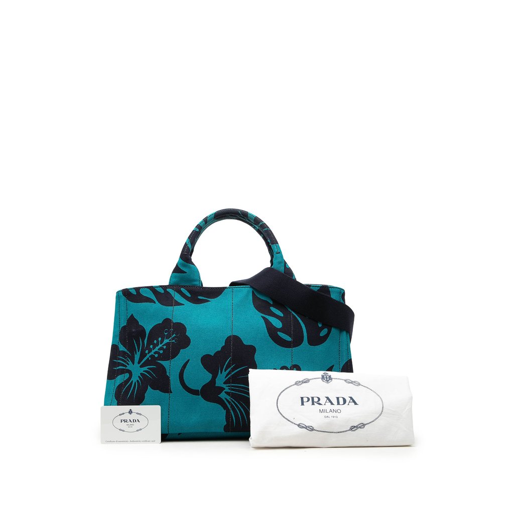 Prada Canvas Canapa Hawaii Tote Blue X-Large | Pre-Owned Dub