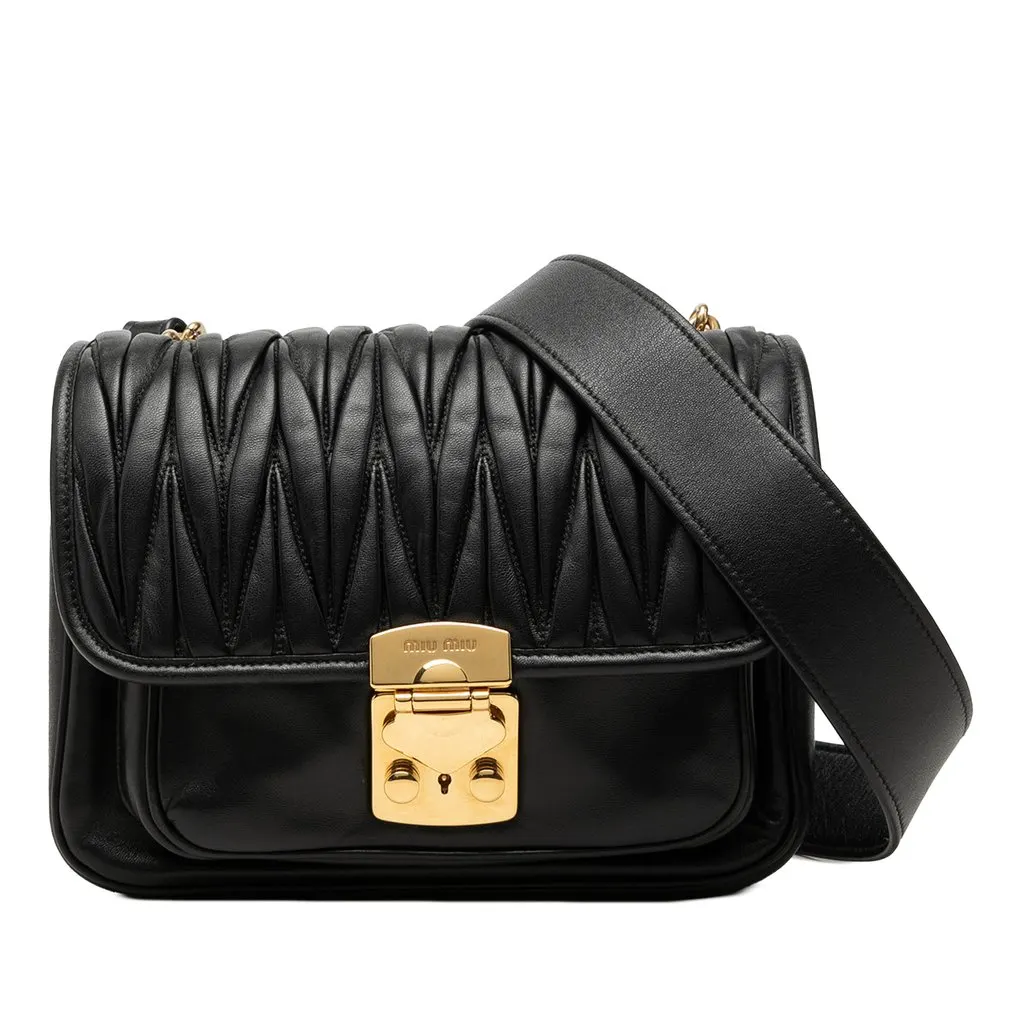 Miu Miu Matelasse Soft Lambskin Crossbody Black Leather Very good - Front View