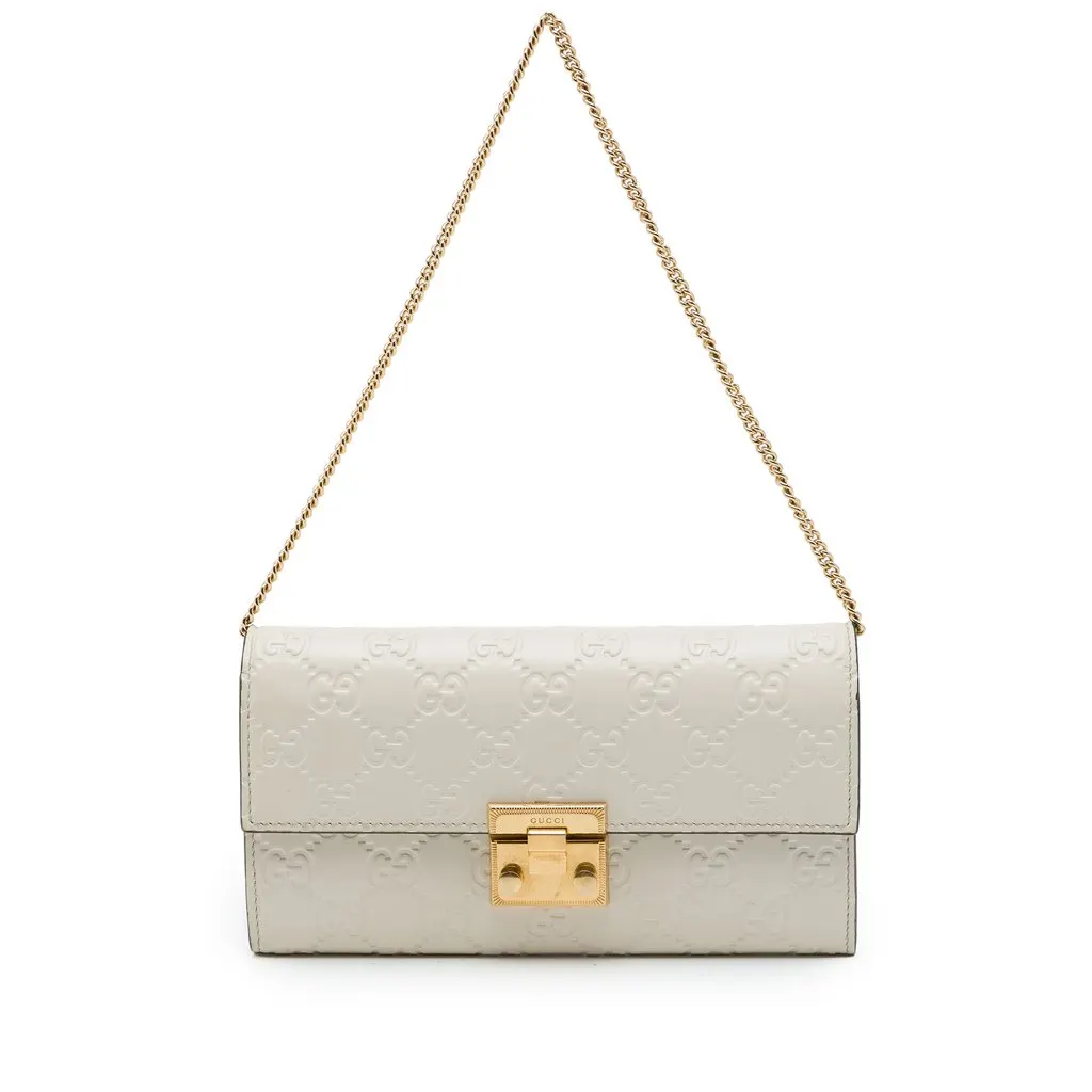 Gucci Guccissima Padlock Wallet On Chain White Leather Very good - Front View