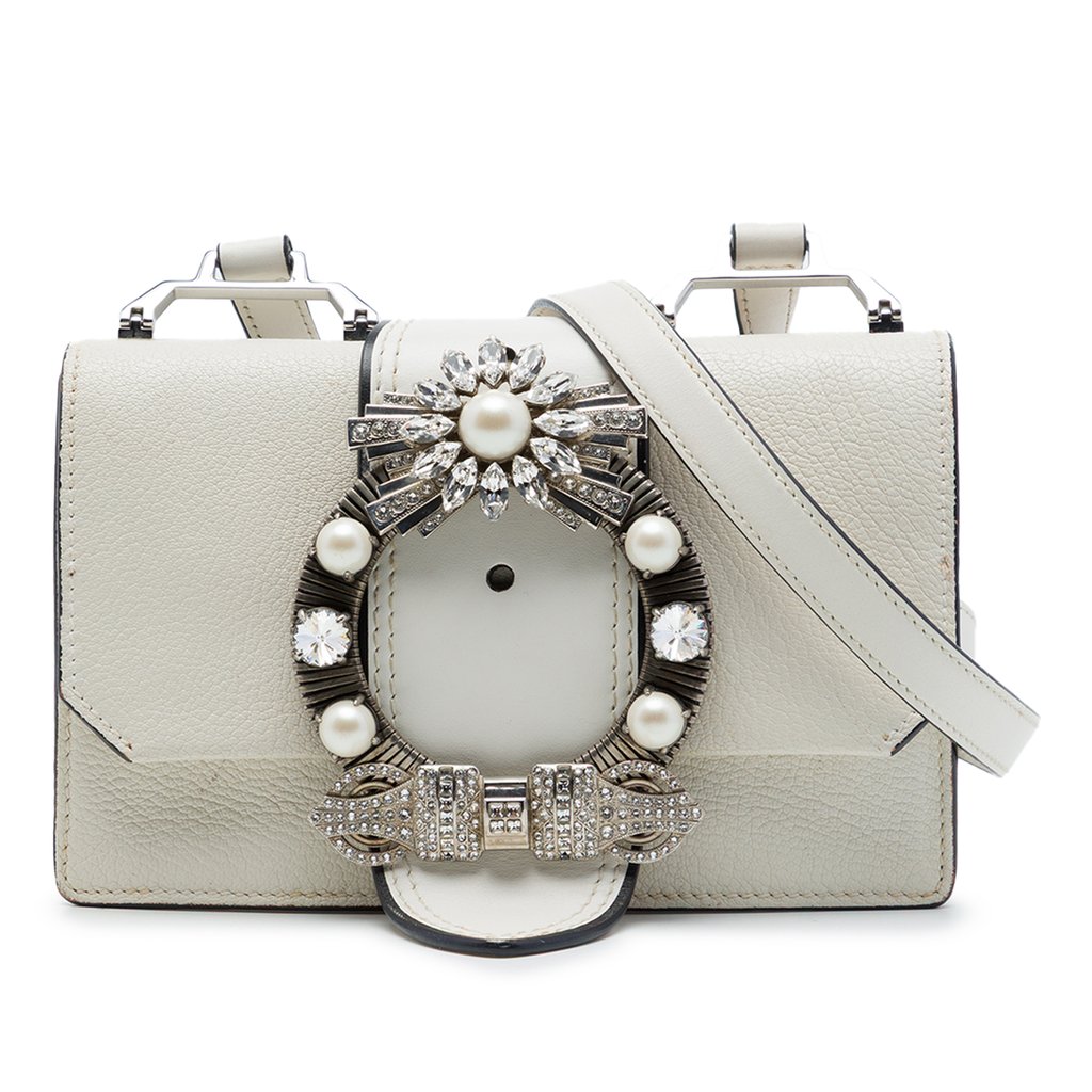 Miu Miu Goatskin Madras Soft Calf Crystal Embellished Crossb