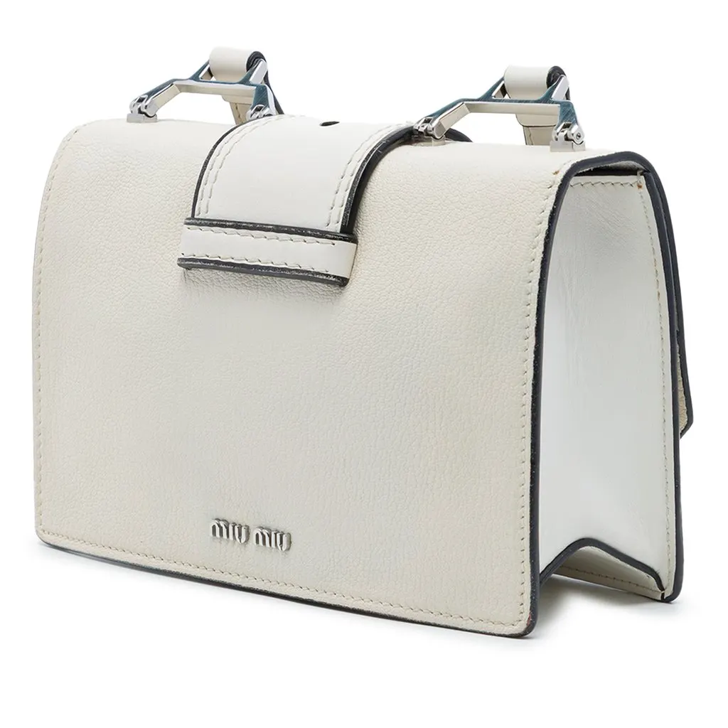 Miu Miu Goatskin Madras Soft Calf Crystal Embellished Crossbody White Leather Very good - Back View