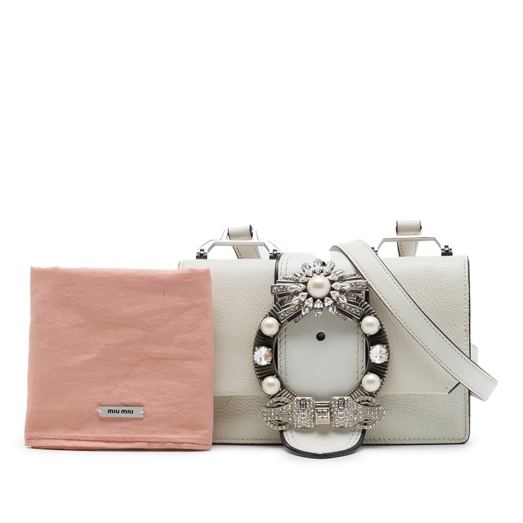 Miu Miu Goatskin Madras Soft Calf Crystal Embellished Crossb