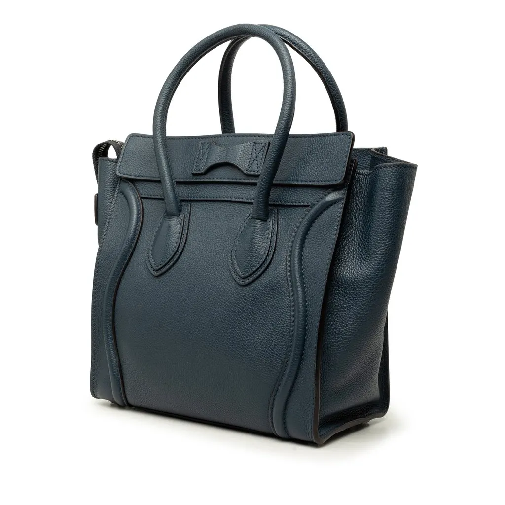Celine Micro Drummed Calfskin Luggage Tote Blue Leather Very good - Back View