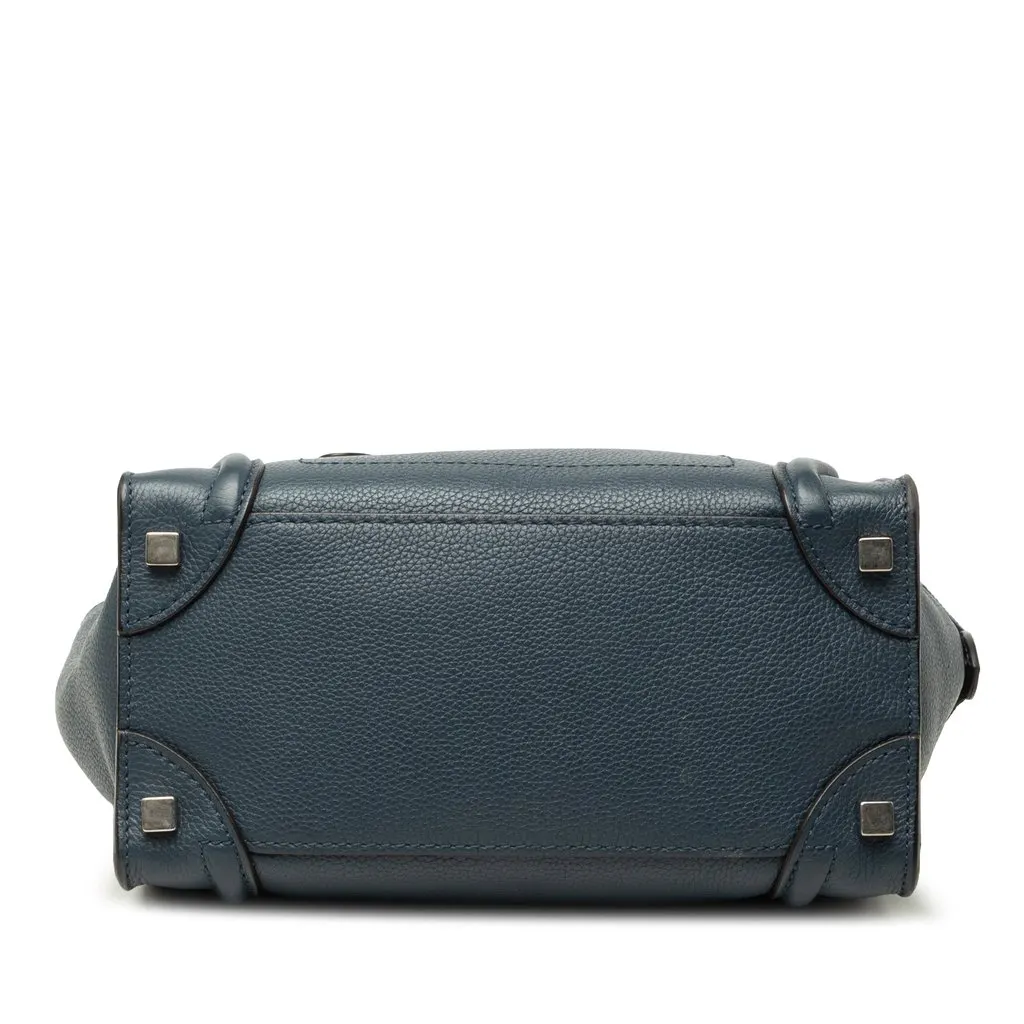 Celine Micro Drummed Calfskin Luggage Tote Blue Leather Very good - Inside View