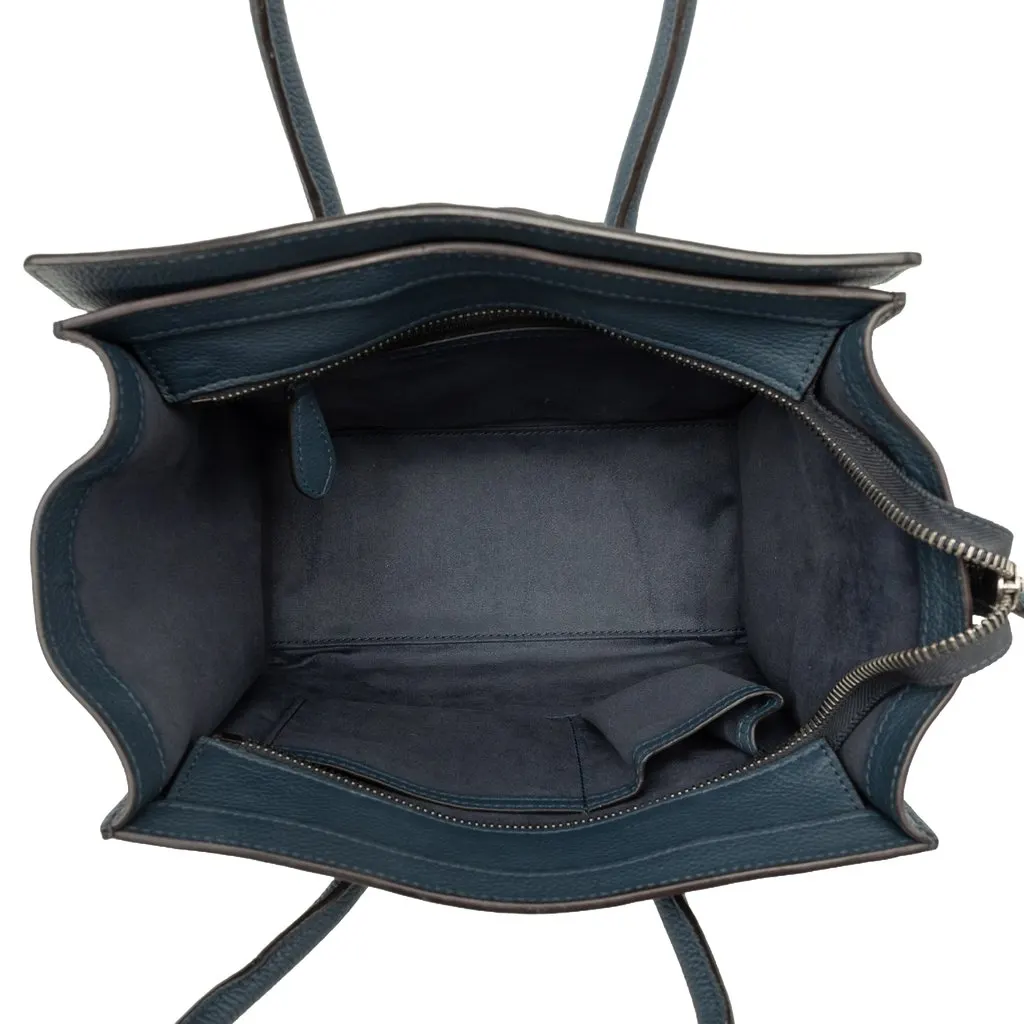 Celine Micro Drummed Calfskin Luggage Tote Blue Leather Very good - Model View