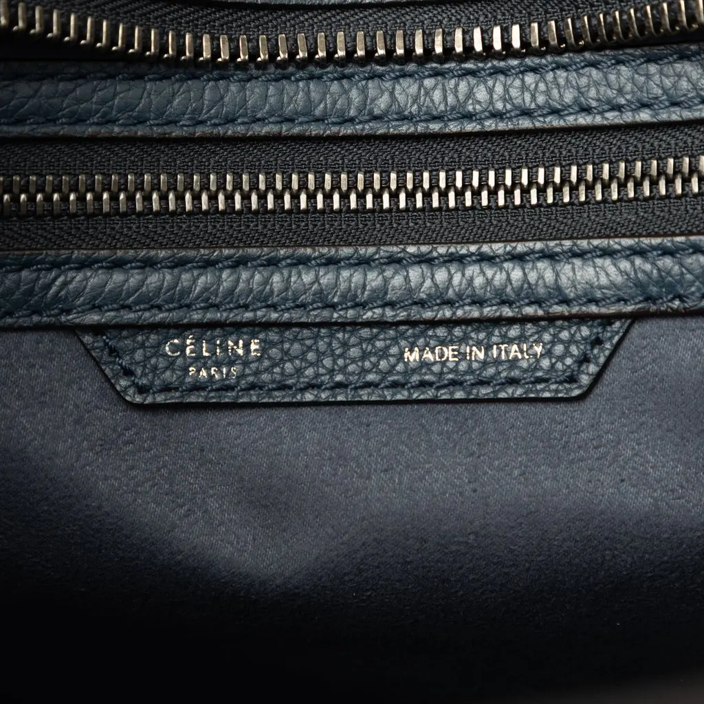 Celine Micro Drummed Calfskin Luggage Tote Blue Leather Very good - Box View