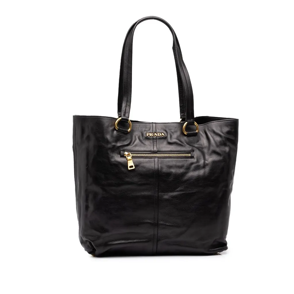 Prada Soft Calf Tote Black Leather Very good - Front View