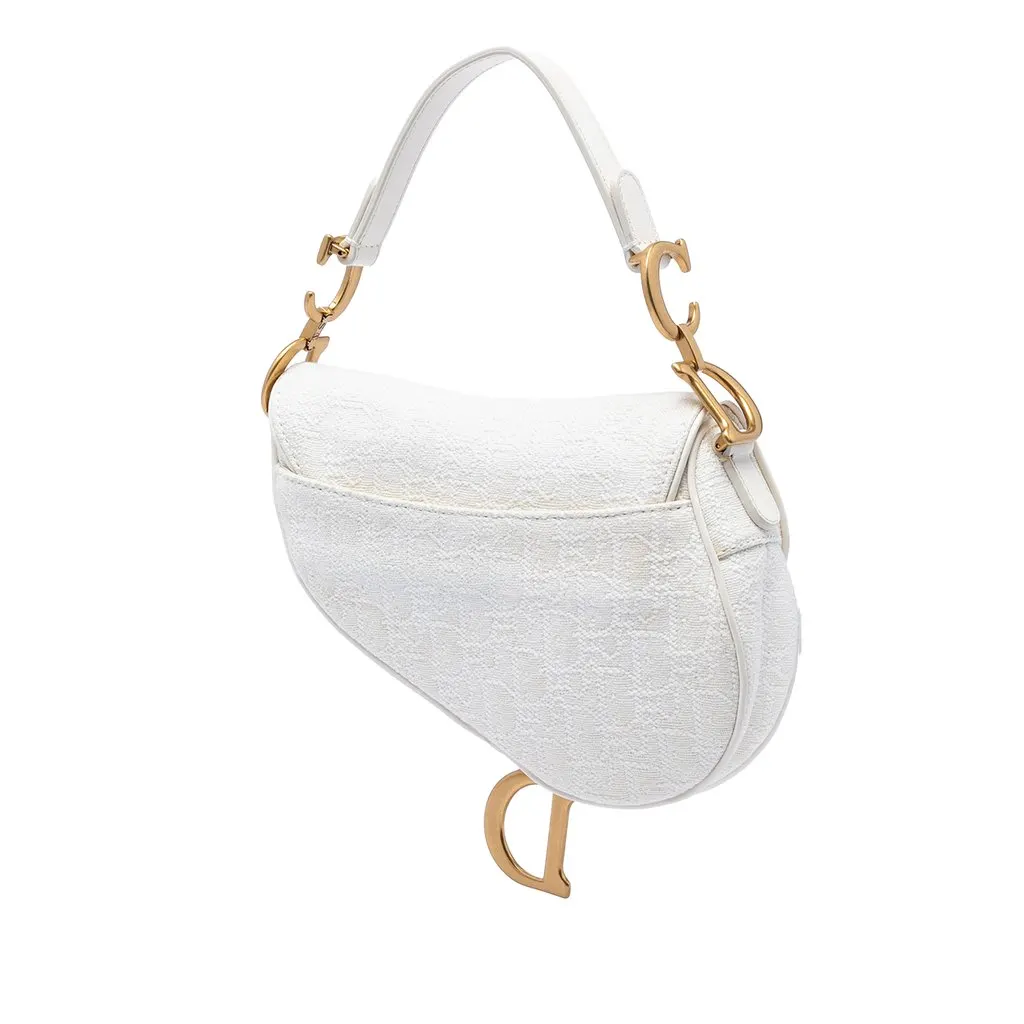 Dior Mini Oblique Embroidered Canvas Saddle Bag White Very good - Back View