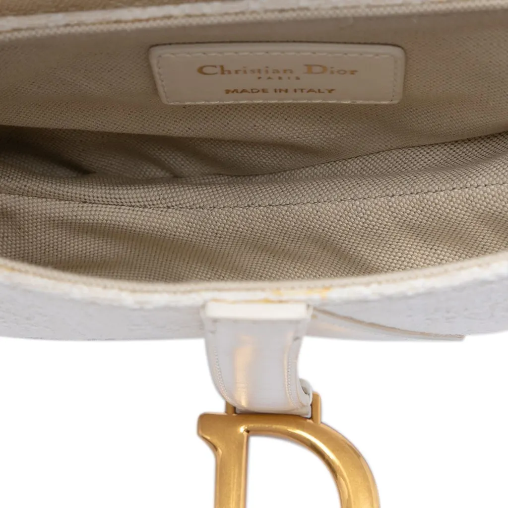 Dior Mini Oblique Embroidered Canvas Saddle Bag White Very good - Model View