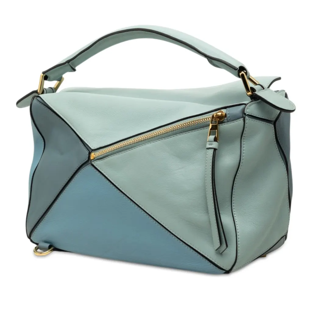 LOEWE Medium Tricolor Calfskin Puzzle Satchel Blue Leather Very good - Back View
