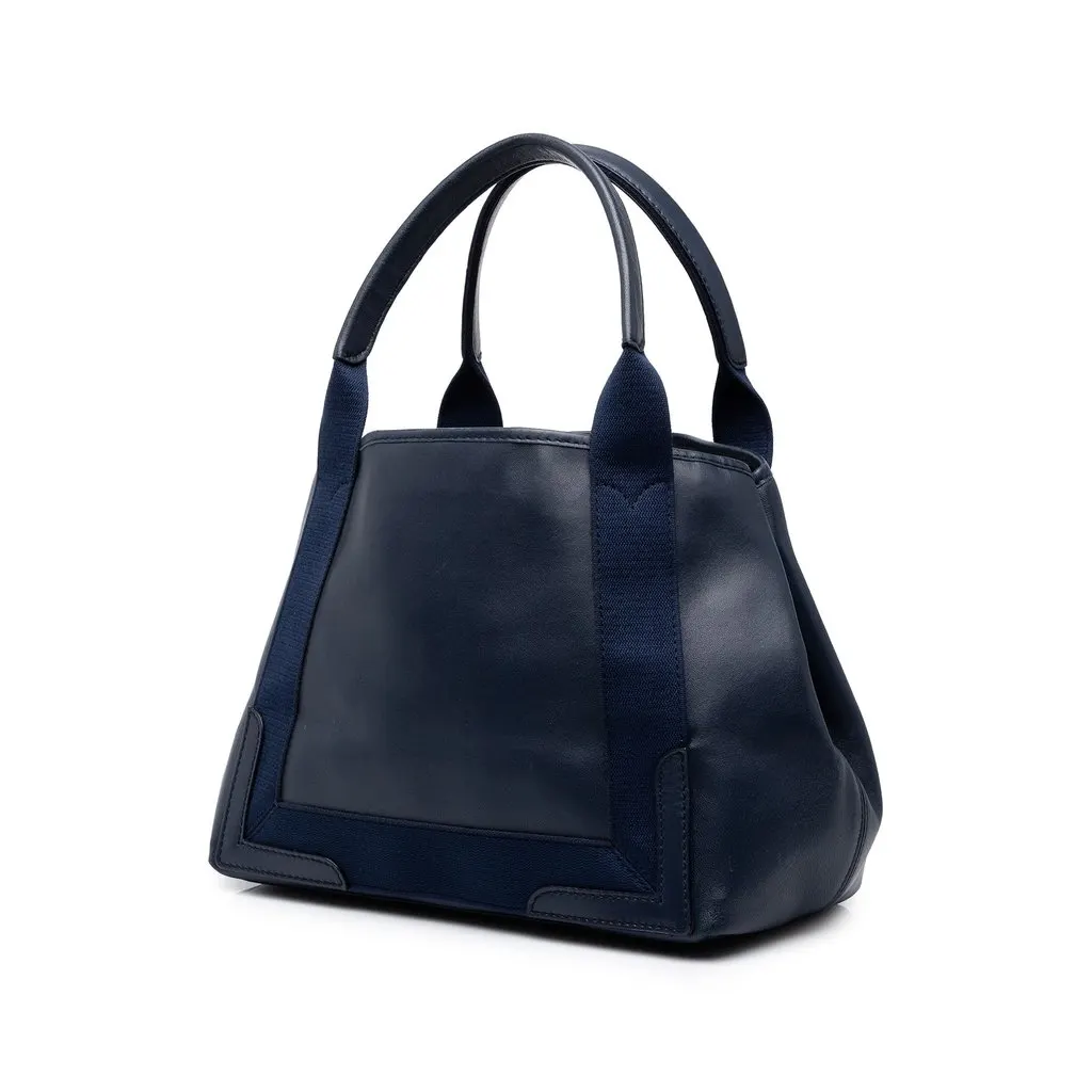 Balenciaga Calfskin Perforated Navy Cabas Tote S Blue Leather Very good - Back View