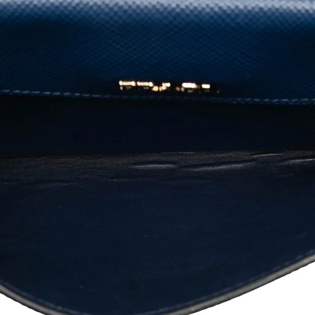 Prada Saffiano Leather Double Turnlock Crossbody Blue Leather Very good - Model View