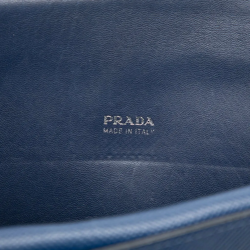 Prada Saffiano Leather Double Turnlock Crossbody Blue Leather Very good - Box View