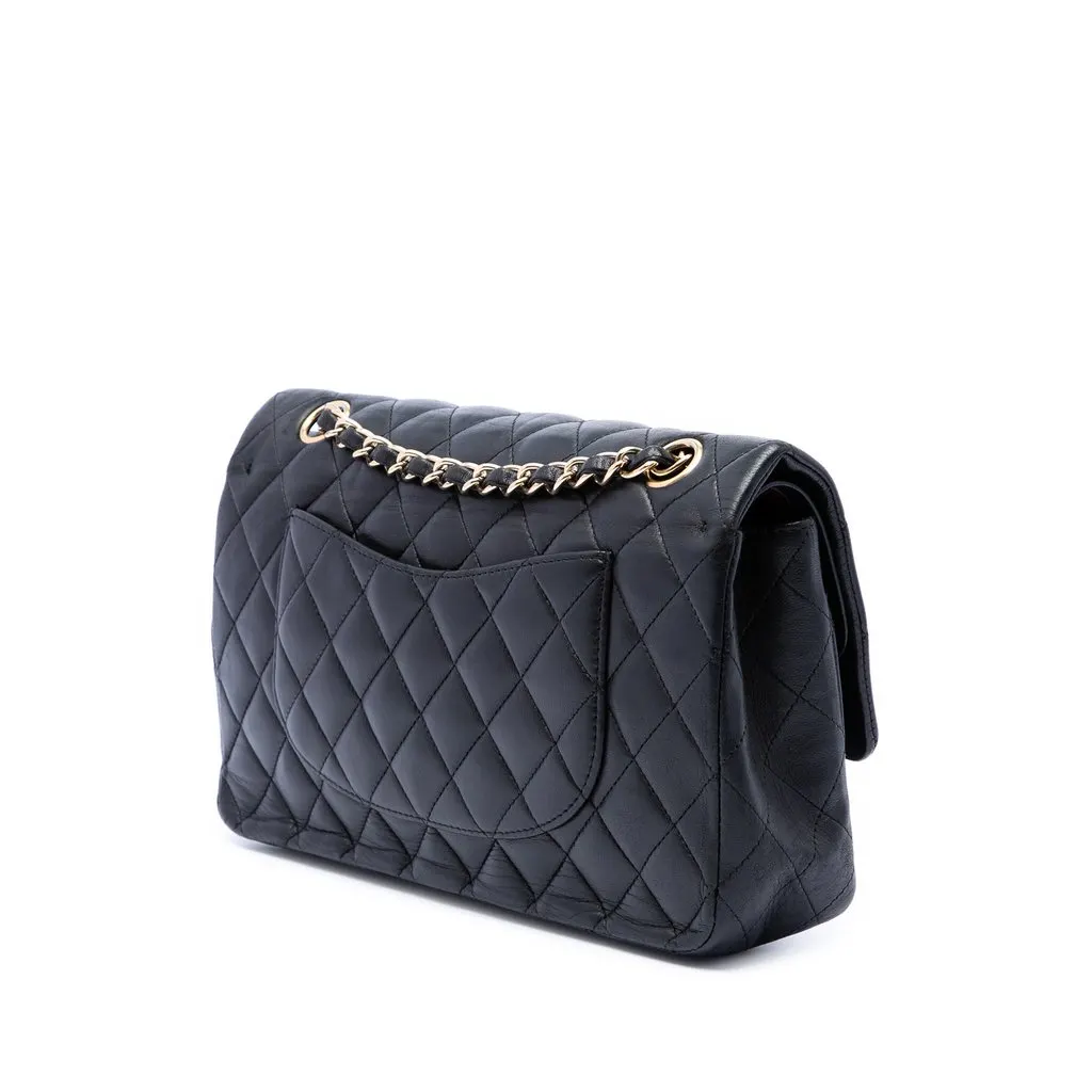 Chanel Medium Classic Lambskin Double Flap Black Leather Very good - Back View