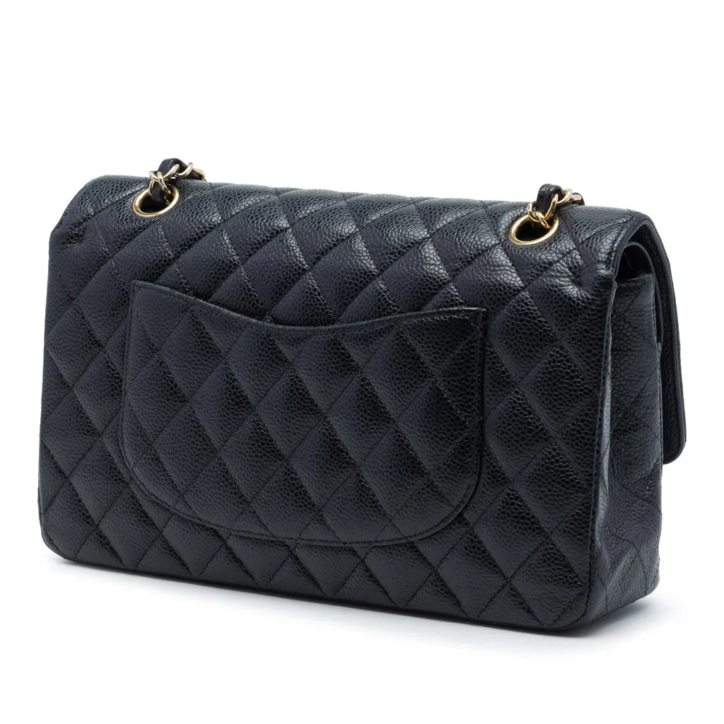 Chanel Medium Classic Caviar Double Flap Black Leather Very good - Back View