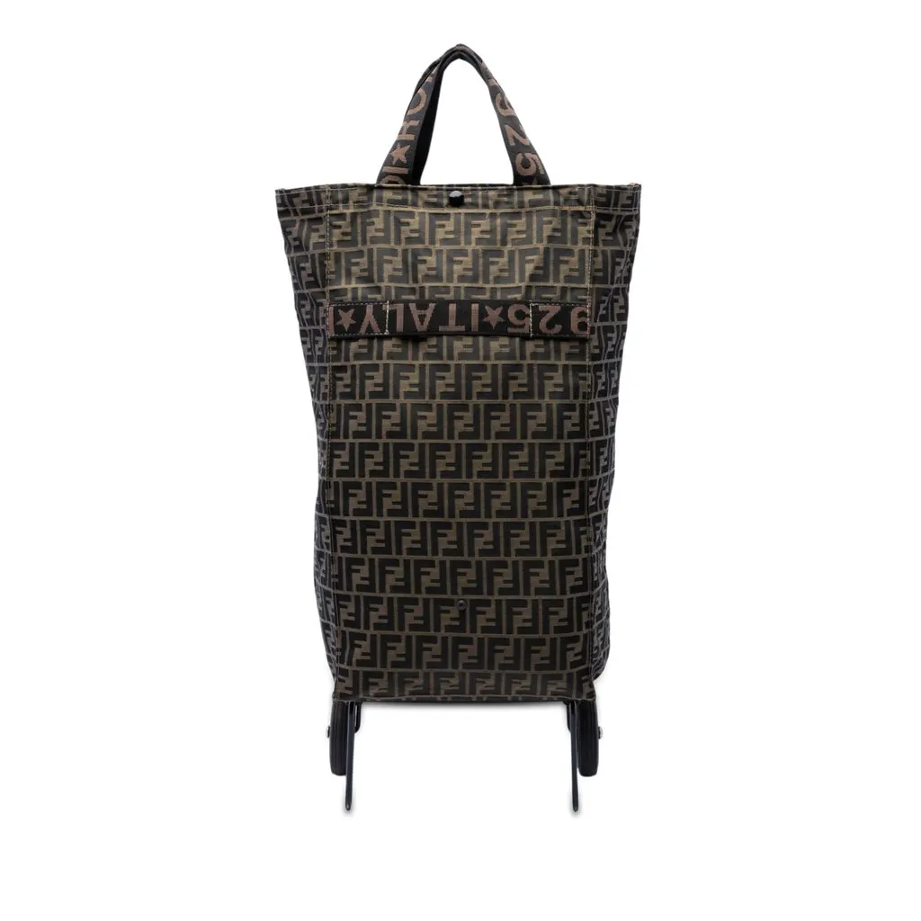 Fendi Zucca Canvas Foldable Jolly Trailer Rolling Cart Brown Canvas Good - Front View