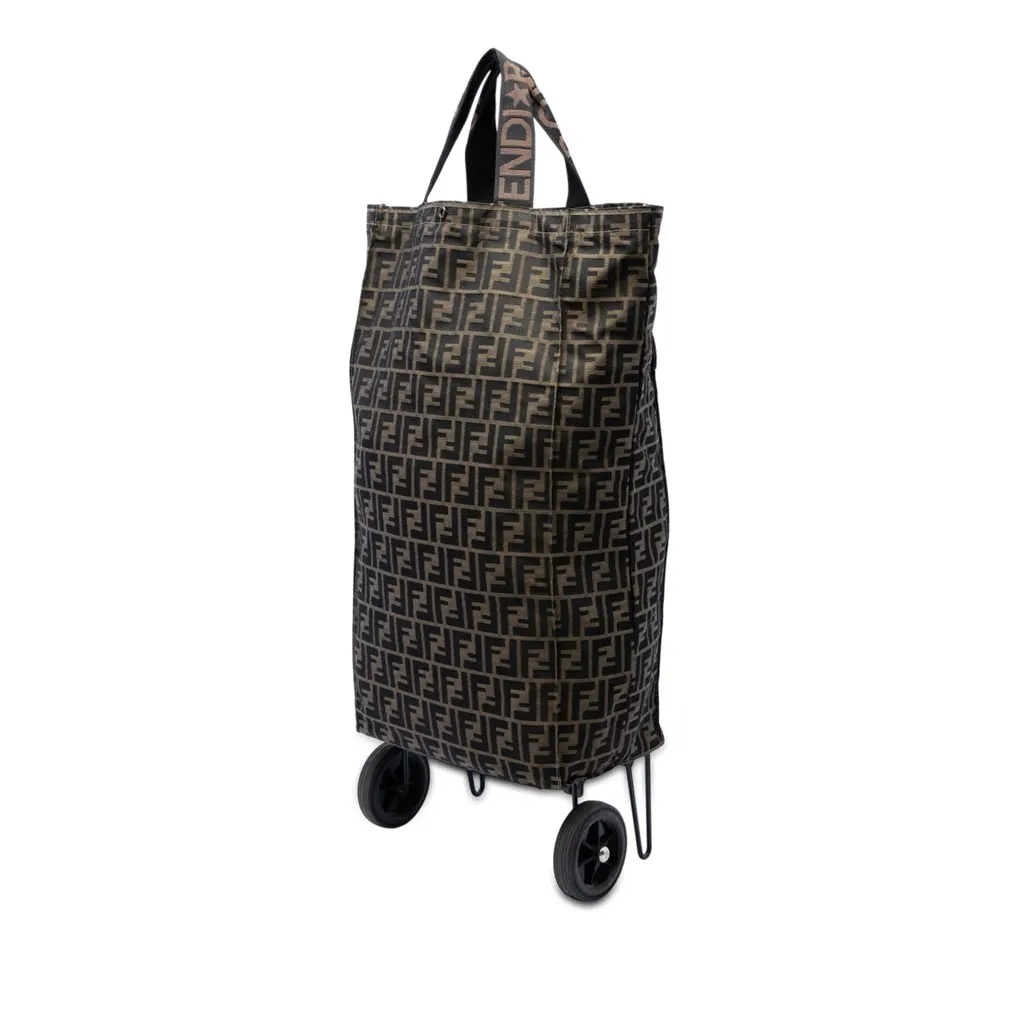 Fendi Zucca Canvas Foldable Jolly Trailer Rolling Cart Brown Canvas Good - Back View