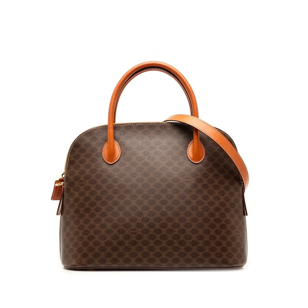 Celine Macadam Coated Canvas Dome Satchel Brown Canvas Good - Front View