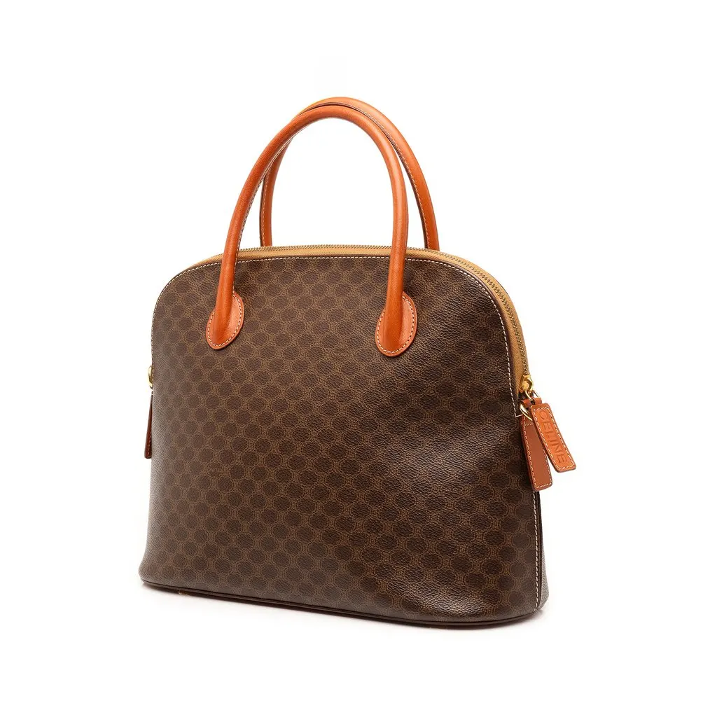 Celine Macadam Coated Canvas Dome Satchel Brown Canvas Good - Back View