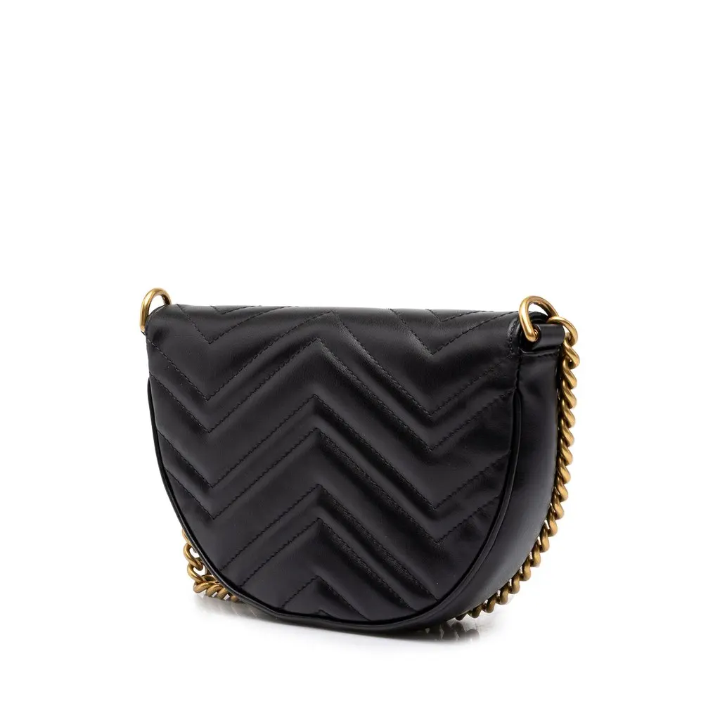 Gucci Mini GG Marmont Matelasse Calfskin Half Moon Flap Crossbody Black Leather Good - Back View