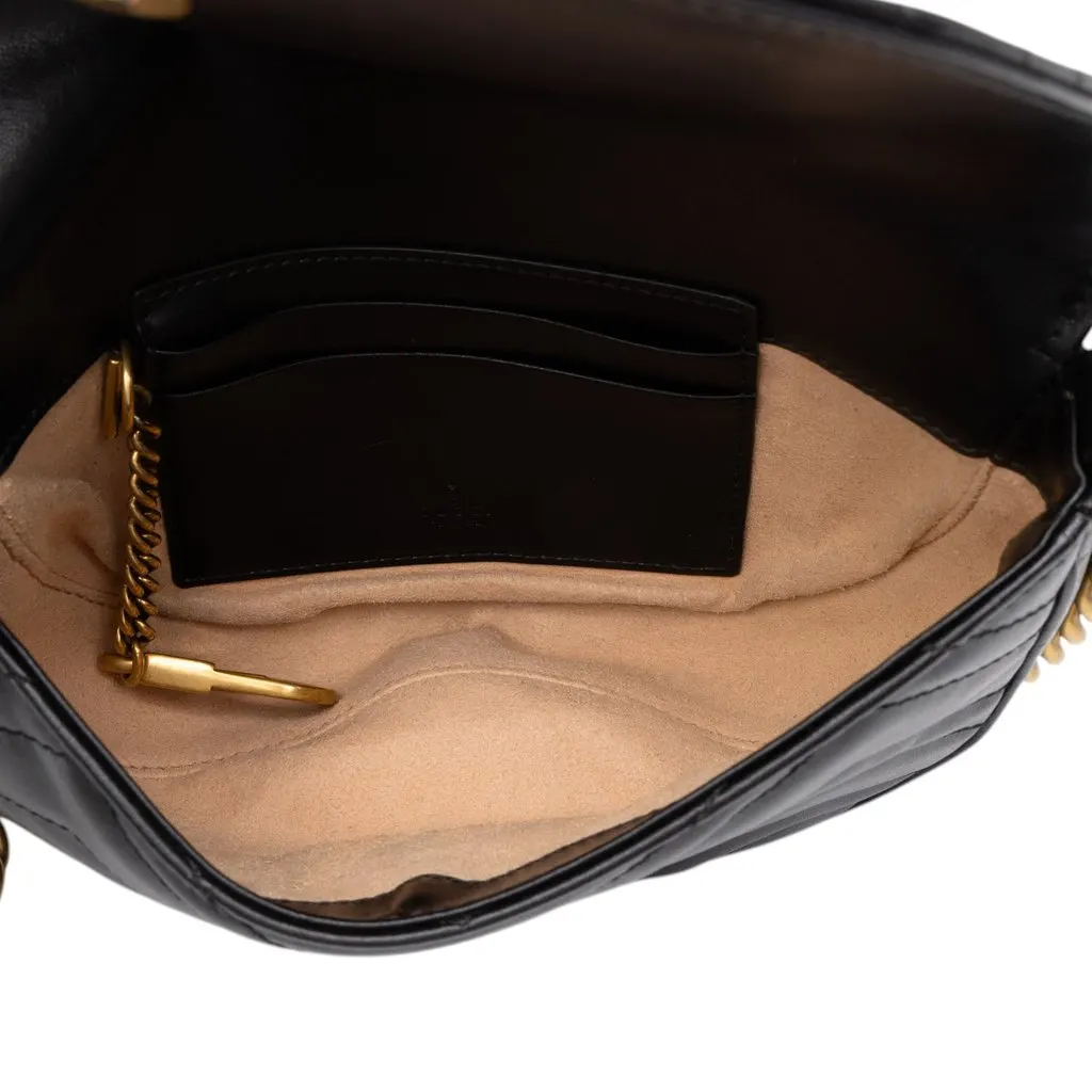 Gucci Mini GG Marmont Matelasse Calfskin Half Moon Flap Crossbody Black Leather Good - Model View