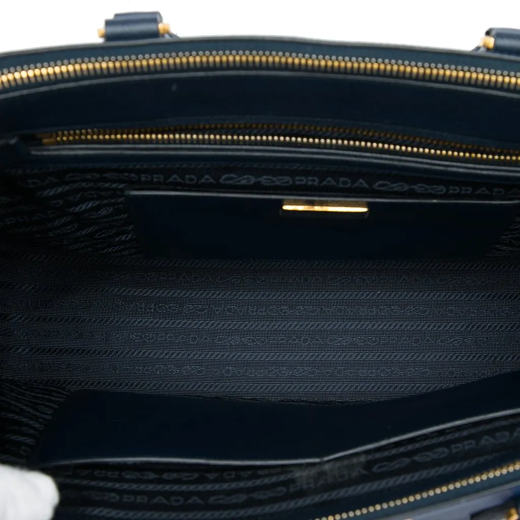 Prada Medium Bicolor Saffiano Lux Galleria Double Zip Satchel Blue Leather Good - Model View