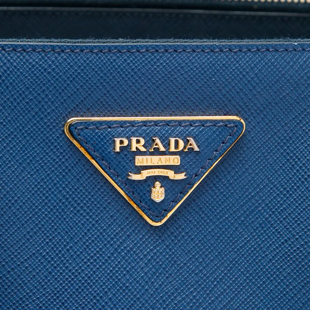 Prada Medium Bicolor Saffiano Lux Galleria Double Zip Satchel Blue Leather Good - Box View