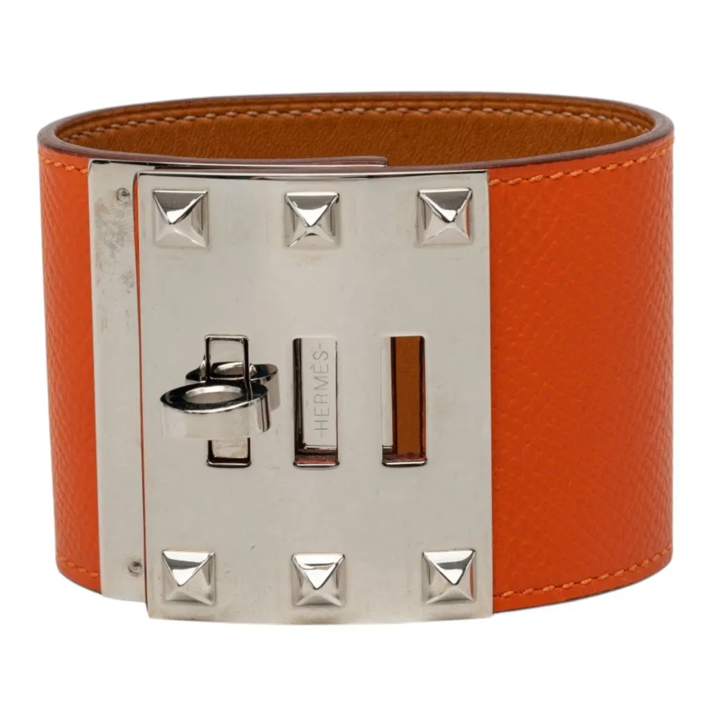 Hermès Epsom and Palladium Plated Kelly Extreme Dog Bracelet