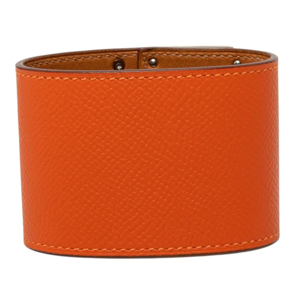 Hermès Epsom and Palladium Plated Kelly Extreme Dog Bracelet Orange Leather Very good - Inside View