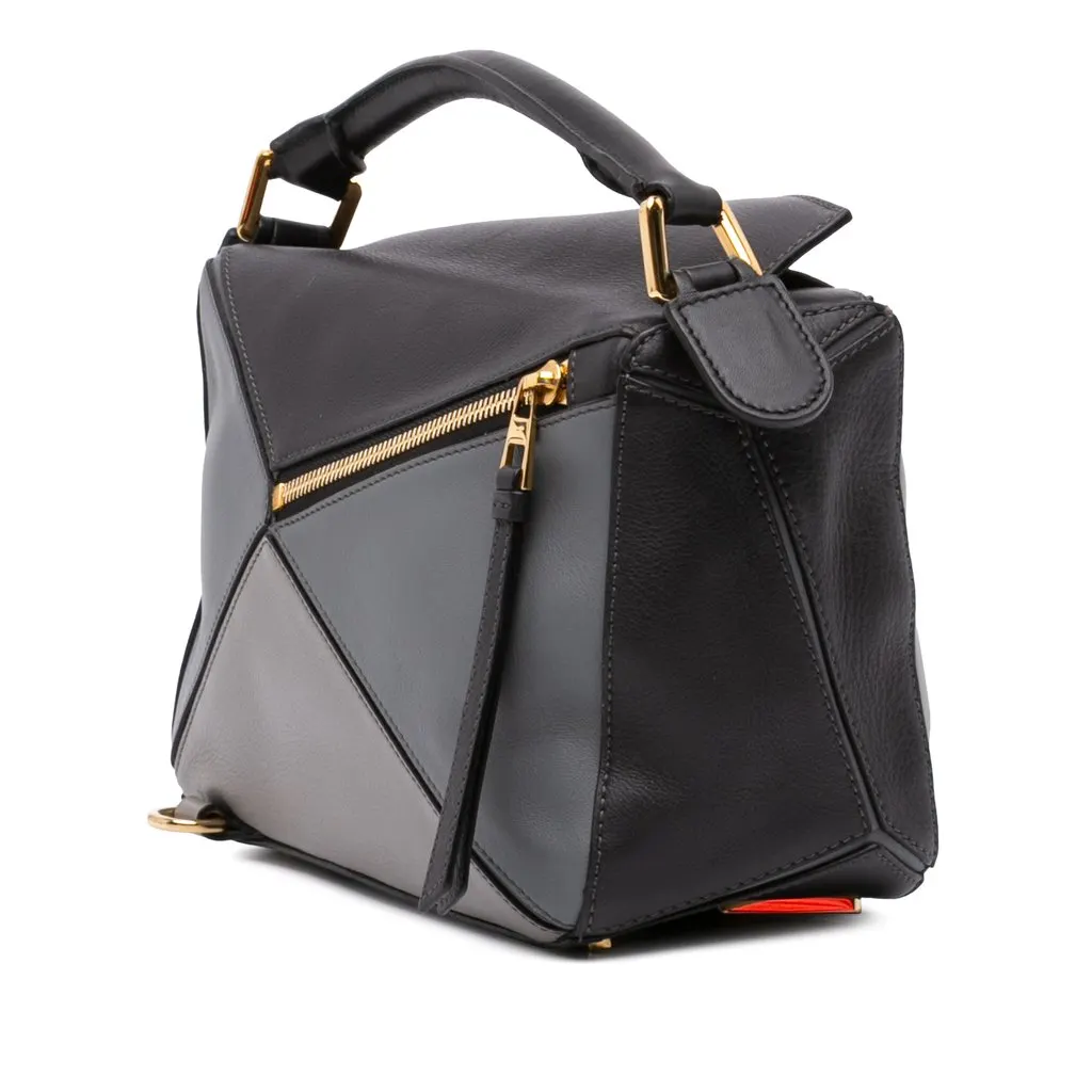 Loewe Medium Tricolor Calfskin Puzzle Satchel MultiColor Leather Good - Back View