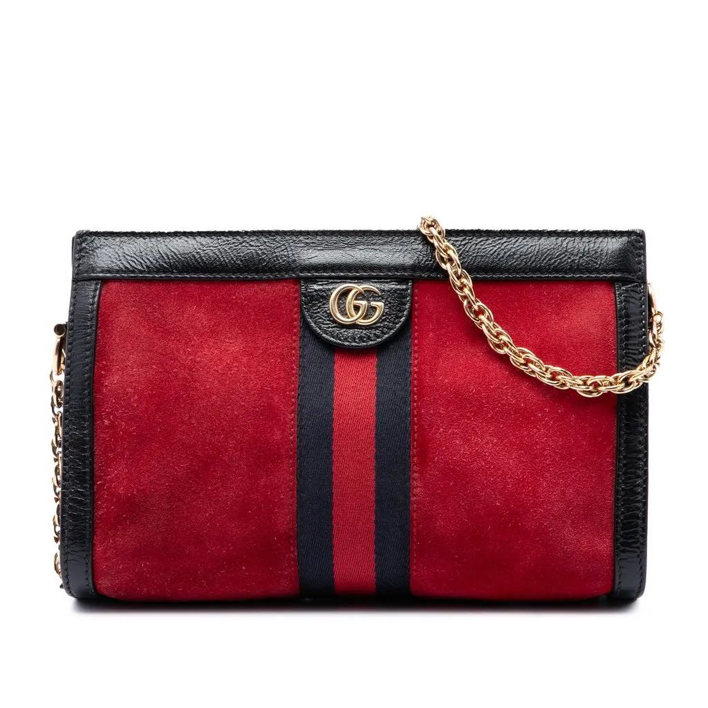 Gucci Small Suede Web Ophidia Chain Crossbody Red Suede Very good - Front View