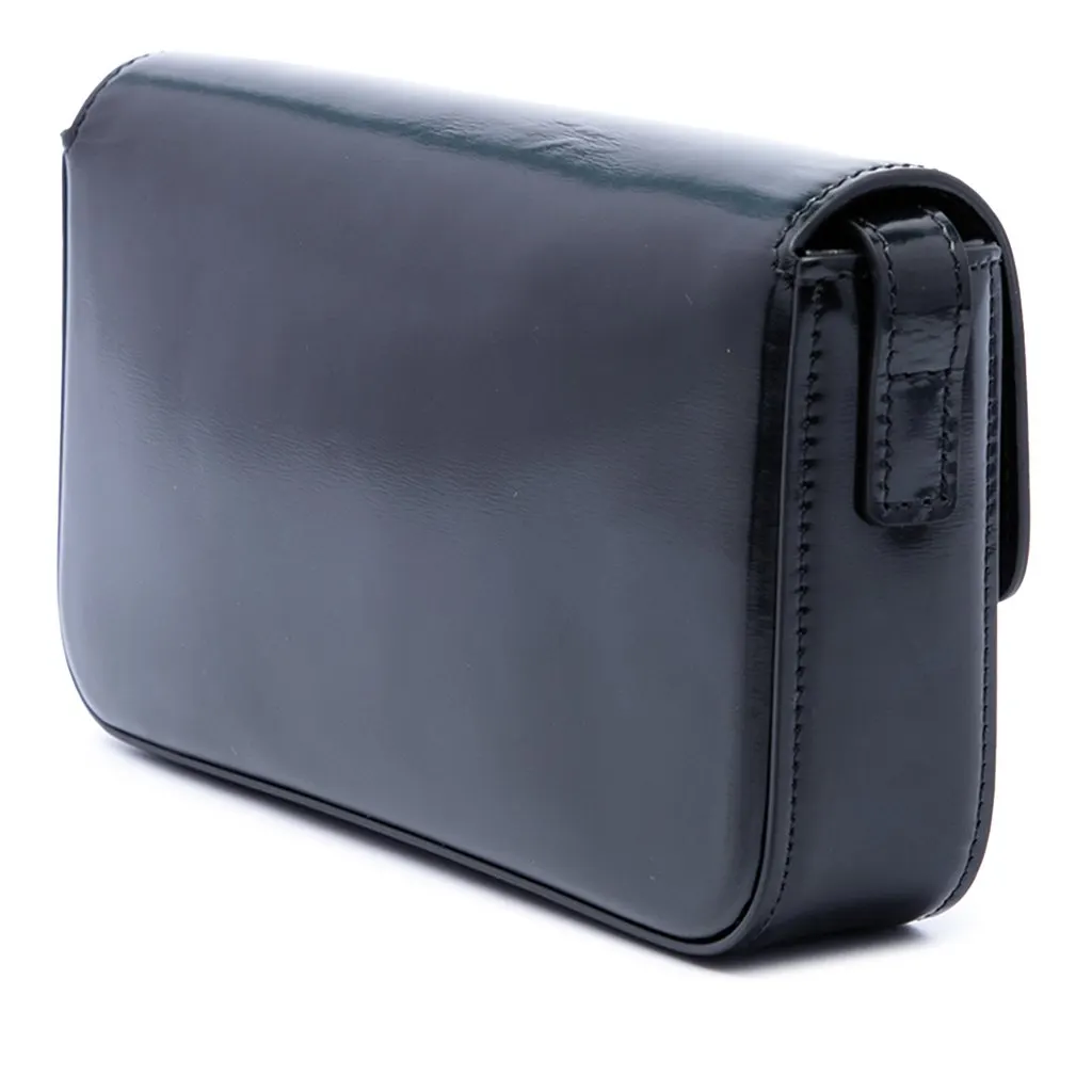 Celine Shiny Calfskin Triomphe Claude Shoulder Bag Black Leather Very good - Back View