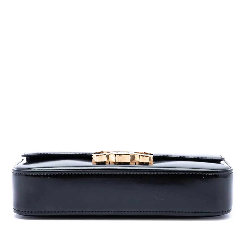 Celine Shiny Calfskin Triomphe Claude Shoulder Bag Black Leather Very good - Inside View