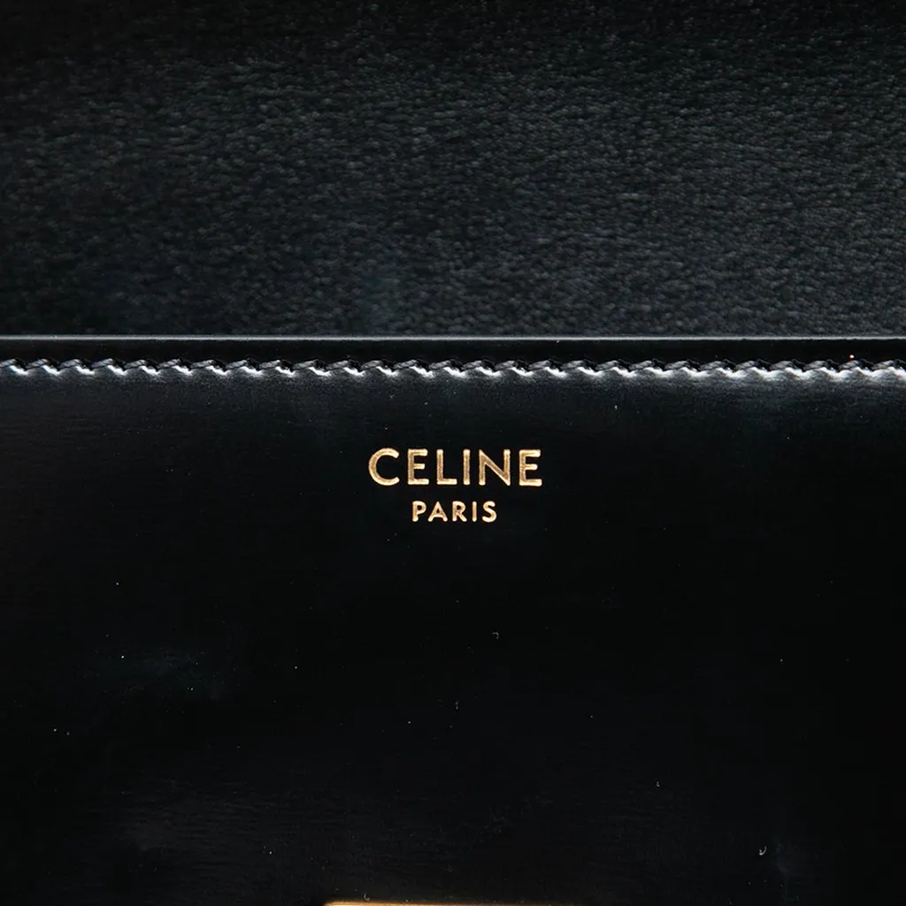 Celine Shiny Calfskin Triomphe Claude Shoulder Bag Black Leather Very good - Box View