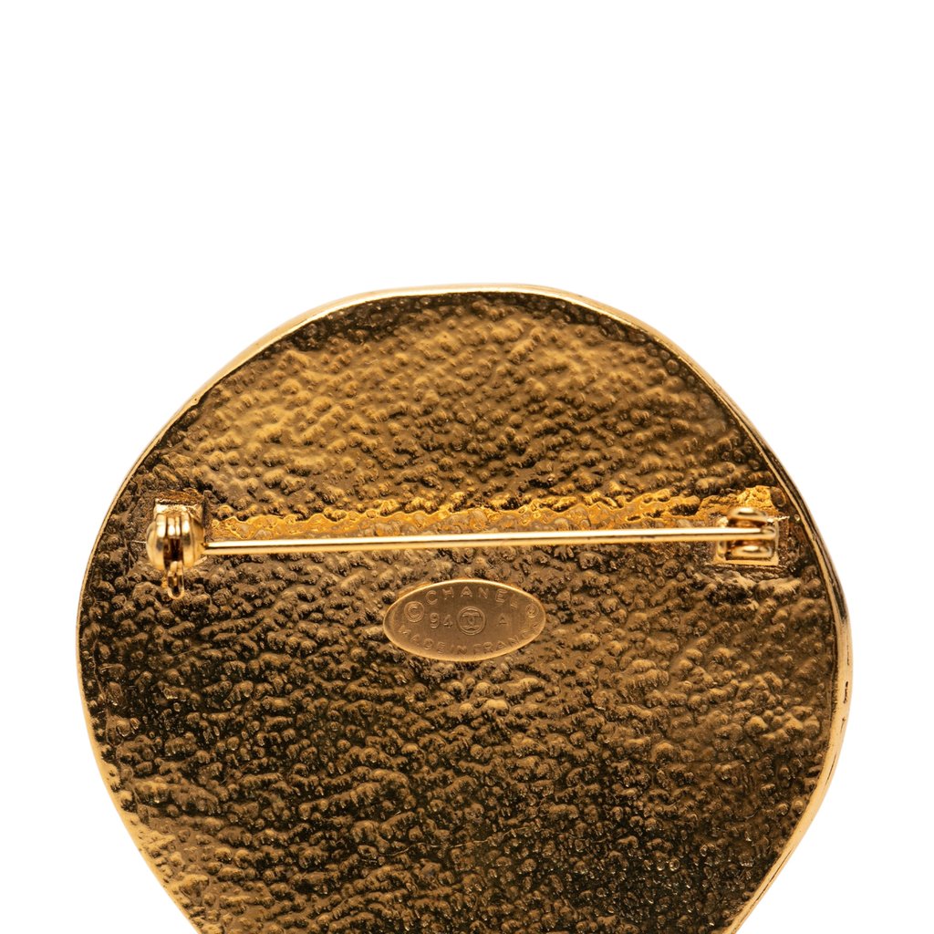 Chanel CC Gold Plated Sunburst Brooch Gold Metal | Pre-Owned display picture 3